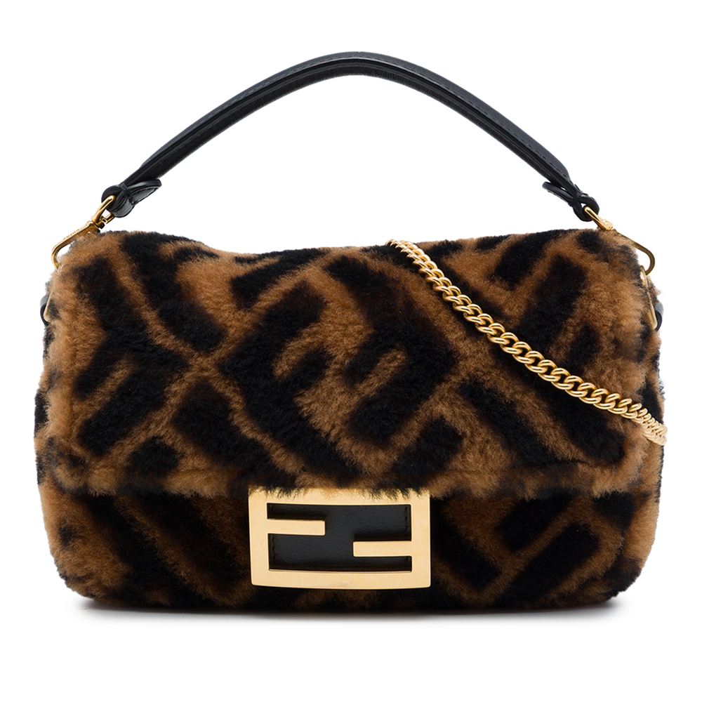 Pre-Loved Fendi Mini Zucca Shearling Chain Baguette Satchel